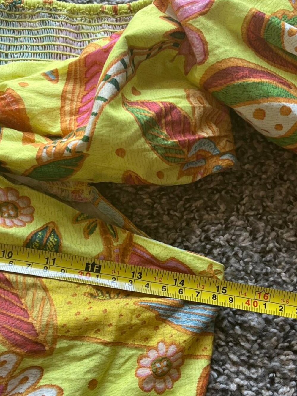 Farm Rio Mini Dress Small Yellow Summer Tropical Vacation Off the Shoulder Girly - Picture 6 of 7